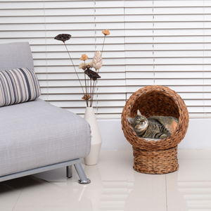 Wicker Cat House, Raised Cat Bed with Cylindrical Base, 42 x 33 x 52cm PawHut