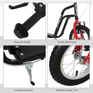 HOMCOM 75-80cm Kids Kick Scooter Adjustable Handlebar Inflatable Wheels Black Unbranded