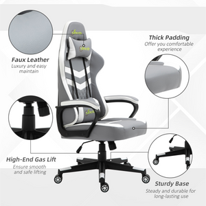 Racing Gaming Chair w/ Lumbar Support, Headrest, Gamer Office Chair, Grey White Unbranded
