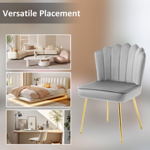 Velvet-Feel Shell Luxe Accent Chair Home Bedroom Lounge Metal Legs Grey Homcom