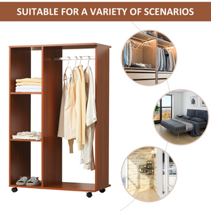 Open Wardrobe W/ Clothes Hanging Rail-Walnut HOMCOM