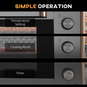 HOMCOM 30L Mini Oven with Adjustable Temperature, 60 Min Time 1600W, Silver HOMCOM