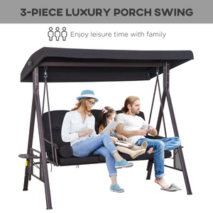 Outsunny 3 Seater Garden Swing Chair Patio Swing Bench w/ Cup Trays Black Outsunny