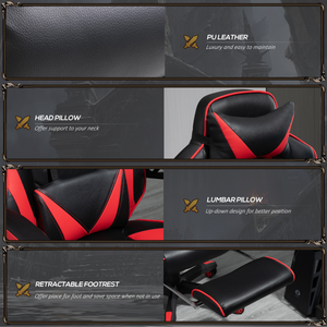 Gaming Chair Ergonomic Reclining w/ Manual Footrest Wheels Stylish Office Red Unbranded