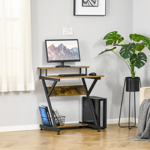 Computer Desk with Monitor Shelf and Storage, R Shaped Brown HOMCOM