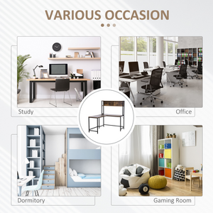 149x140x125cm Industrial L-Shaped Desk w Shelf - Brown & Black HOMCOM