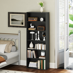 HOMCOM 6 Tier Bookshelf, Freestanding Bookcase with Adjustable Shelves, Black HOMCOM