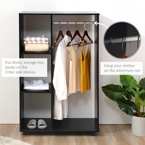Rolling Open Wardrobe Hanging Rail Storage Shelves for Clothes, Black HOMCOM