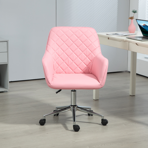 Vinsetto Home Office Chair Leather-Feel Fabric Swivel Chair with Armrests Pink Vinsetto