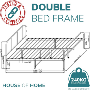 Extra Strong Double Metal Bed Frame with Rounded Head and Foot Board In Black - Improved House of Home