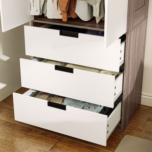 HOMCOM 2 Door Wardrobe Brown Wardrobe with 3 Drawer and Hanging Rod Brown HOMCOM