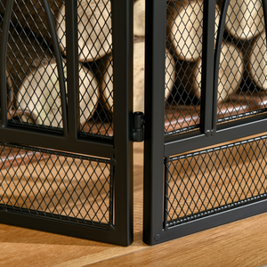 3-Panel Folding Fireplace Screen Metal Mesh Fire Spark Guard Black HOMCOM