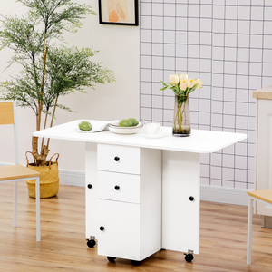 Folding Dining Table, Drop Leaf Table With Storage Drawers White HOMCOM
