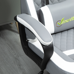 Racing Gaming Chair w/ Lumbar Support, Headrest, Gamer Office Chair, Grey White Unbranded