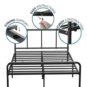 Extra Strong Double Metal Bed Frame with Rounded Head and Foot Board In Black - Improved House of Home