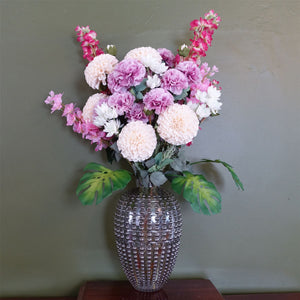 75cm Dahlia Artificial Flowers Tropical Blossom Bubble Vase Leaf