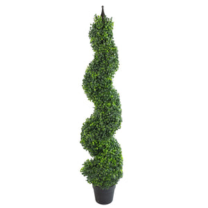 120cm (4ft) Tall Artificial Boxwood Tower Tree Topiary Spiral Metal Top Leaf