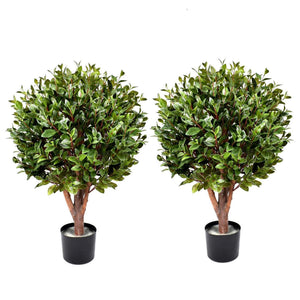 90cm Pair of UV Resistant Gloxinia Ball Topiary with 1608 Leaves and Natural Trunk Leaf