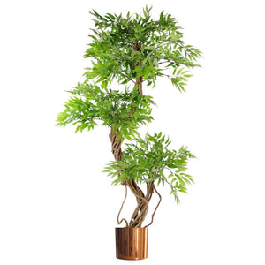 140cm Leaf Realistic Artificial Japanese Fruticosa Ficus Tree, Green Copper Leaf
