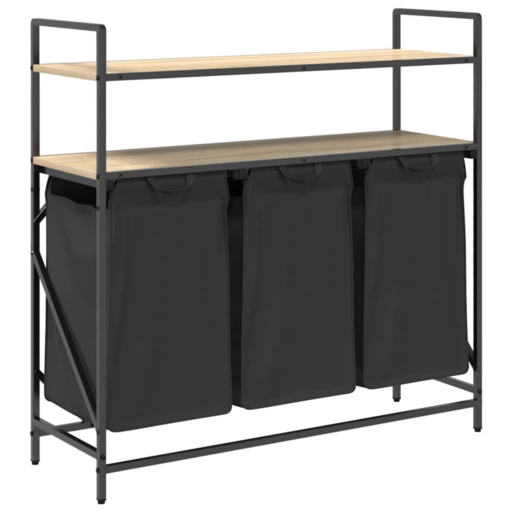 vidaXL Laundry Basket 3 Compartments with Shelves Sonoma Oak