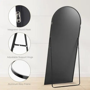 Arched/Right Angle 71"X26" Full Length Mirror Full Body Floor Mirror Standing Hanging or Leaning Wall, Arch Wall Mirror with Stand Aluminum Alloy Thin Frame for Bedroom Cloakroom,Black 64"X21" 59"X16"Arched Full-Length Mirror with Explosion-Proof HD Glass
