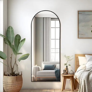 Arched/Right Angle 71"X26" Full Length Mirror Full Body Floor Mirror Standing Hanging or Leaning Wall, Arch Wall Mirror with Stand Aluminum Alloy Thin Frame for Bedroom Cloakroom,Black 64"X21" 59"X16"Arched Full-Length Mirror with Explosion-Proof HD Glass
