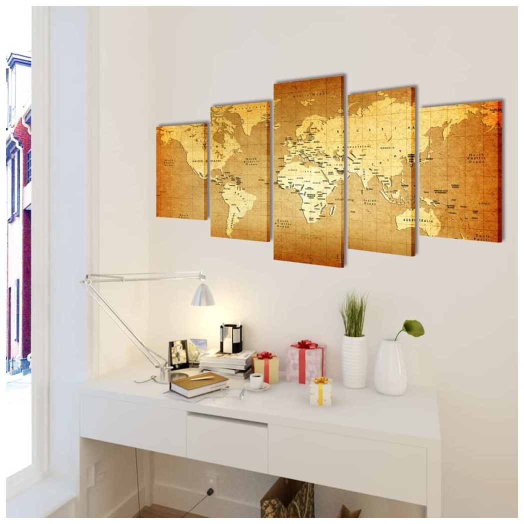 Canvas Wall Print Set World Map 200 x 100 cm