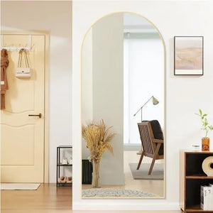 Arched/Right Angle 71"X26" Full Length Mirror Full Body Floor Mirror Standing Hanging or Leaning Wall, Arch Wall Mirror with Stand Aluminum Alloy Thin Frame for Bedroom Cloakroom,Black 64"X21" 59"X16"Arched Full-Length Mirror with Explosion-Proof HD Glass