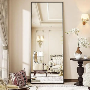 Arched/Right Angle 71"X26" Full Length Mirror Full Body Floor Mirror Standing Hanging or Leaning Wall, Arch Wall Mirror with Stand Aluminum Alloy Thin Frame for Bedroom Cloakroom,Black 64"X21" 59"X16"Arched Full-Length Mirror with Explosion-Proof HD Glass
