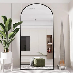 Arched/Right Angle 71"X26" Full Length Mirror Full Body Floor Mirror Standing Hanging or Leaning Wall, Arch Wall Mirror with Stand Aluminum Alloy Thin Frame for Bedroom Cloakroom,Black 64"X21" 59"X16"Arched Full-Length Mirror with Explosion-Proof HD Glass