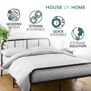 Extra Strong Double Metal Bed Frame with Rounded Head and Foot Board In Black - Improved House of Home