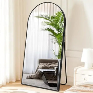 Arched/Right Angle 71"X26" Full Length Mirror Full Body Floor Mirror Standing Hanging or Leaning Wall, Arch Wall Mirror with Stand Aluminum Alloy Thin Frame for Bedroom Cloakroom,Black 64"X21" 59"X16"Arched Full-Length Mirror with Explosion-Proof HD Glass