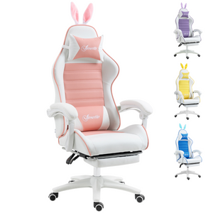 Vinsetto Racing Style Gaming Chair with Footrest Removable Rabbit Ears, Pink Vinsetto