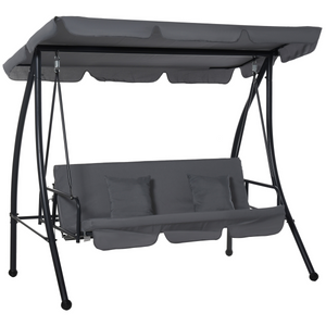 2-in-1 Patio Swing Chair Lounger 3 Seater Hammock Bed Dark Grey Cushion Outsunny