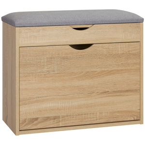 HOMCOM Entryway Shoe Bench with Cushion Storage Cabinet for Living Room Natural HOMCOM