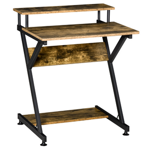 Computer Desk with Monitor Shelf and Storage, R Shaped Brown HOMCOM
