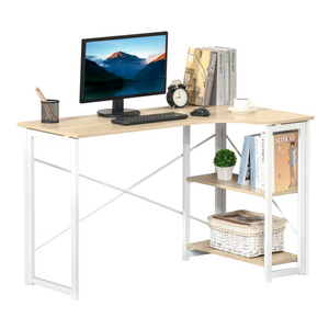L-Shape Folding Computer Desk Study Workstation with 2 Shelves Oak Tone HOMCOM