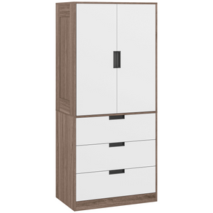 HOMCOM 2 Door Wardrobe Brown Wardrobe with 3 Drawer and Hanging Rod Brown HOMCOM