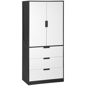 2 Door Wardrobe Modern Wardrobe with 3 Drawer and Hanging Rod for Bedroom White HOMCOM