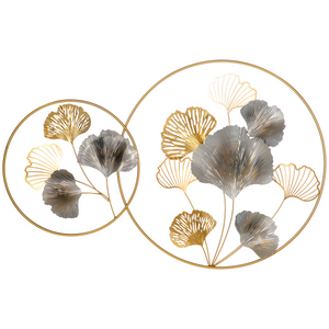 Minimalist Metal Wall Art Ginkgo Leaves Hanging Wall Sculpture, Gold HOMCOM