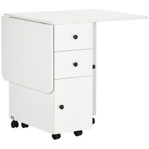 Folding Dining Table, Drop Leaf Table With Storage Drawers White HOMCOM