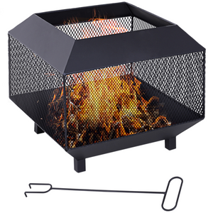 Outsunny Fire Pit, Square Shape, Steel-Black HOMCOM