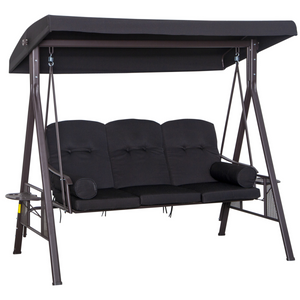 Outsunny 3 Seater Garden Swing Chair Patio Swing Bench w/ Cup Trays Black Outsunny