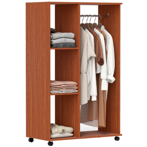 Open Wardrobe W/ Clothes Hanging Rail-Walnut HOMCOM