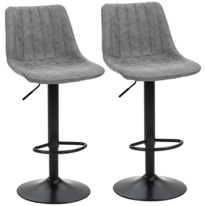 Set Of 2 Microfibre Retro Tub Bar Stools w/ Metal Frame Footrest Home Seat Grey HOMCOM