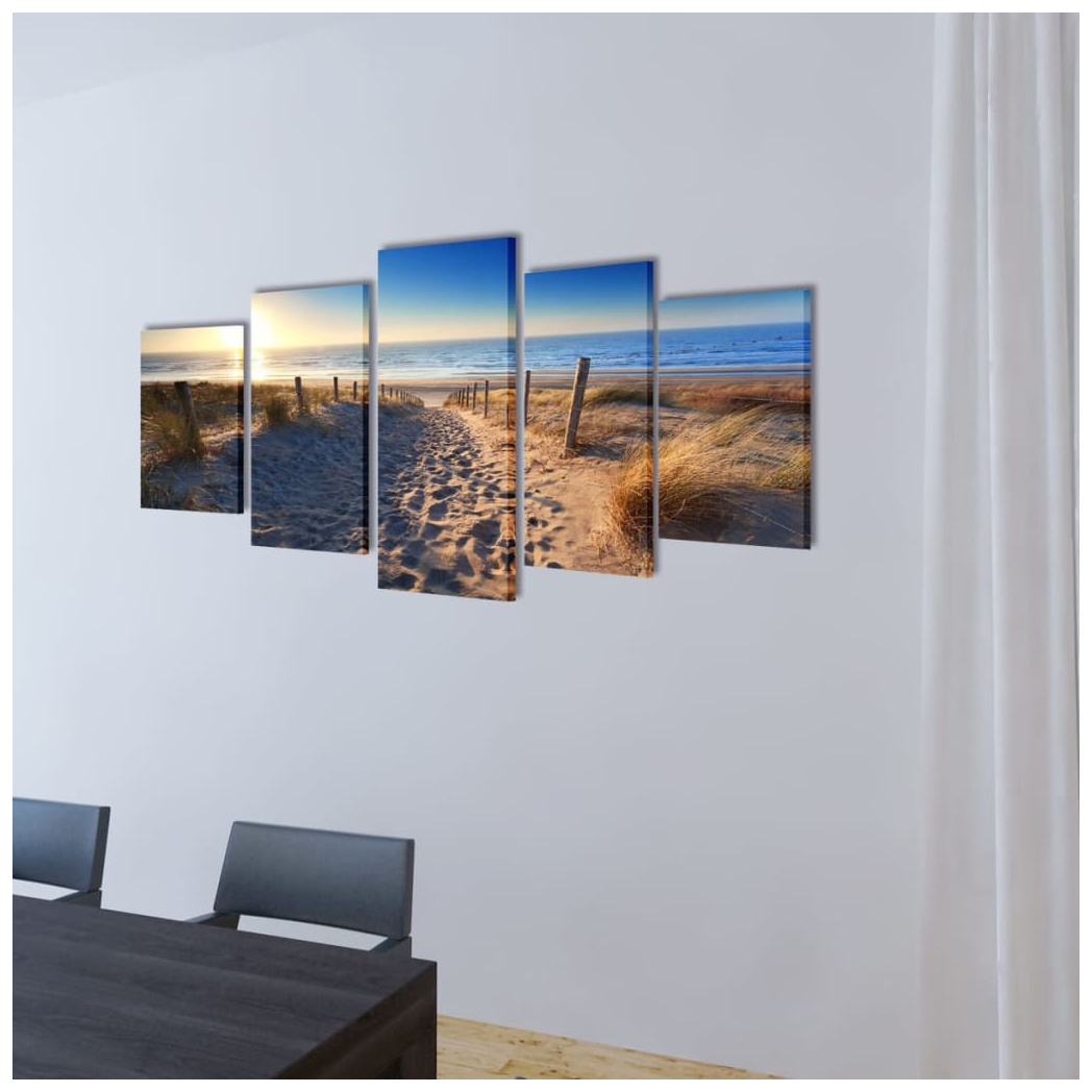 Canvas Wall Print Set Sand Beach 200 x 100 cm