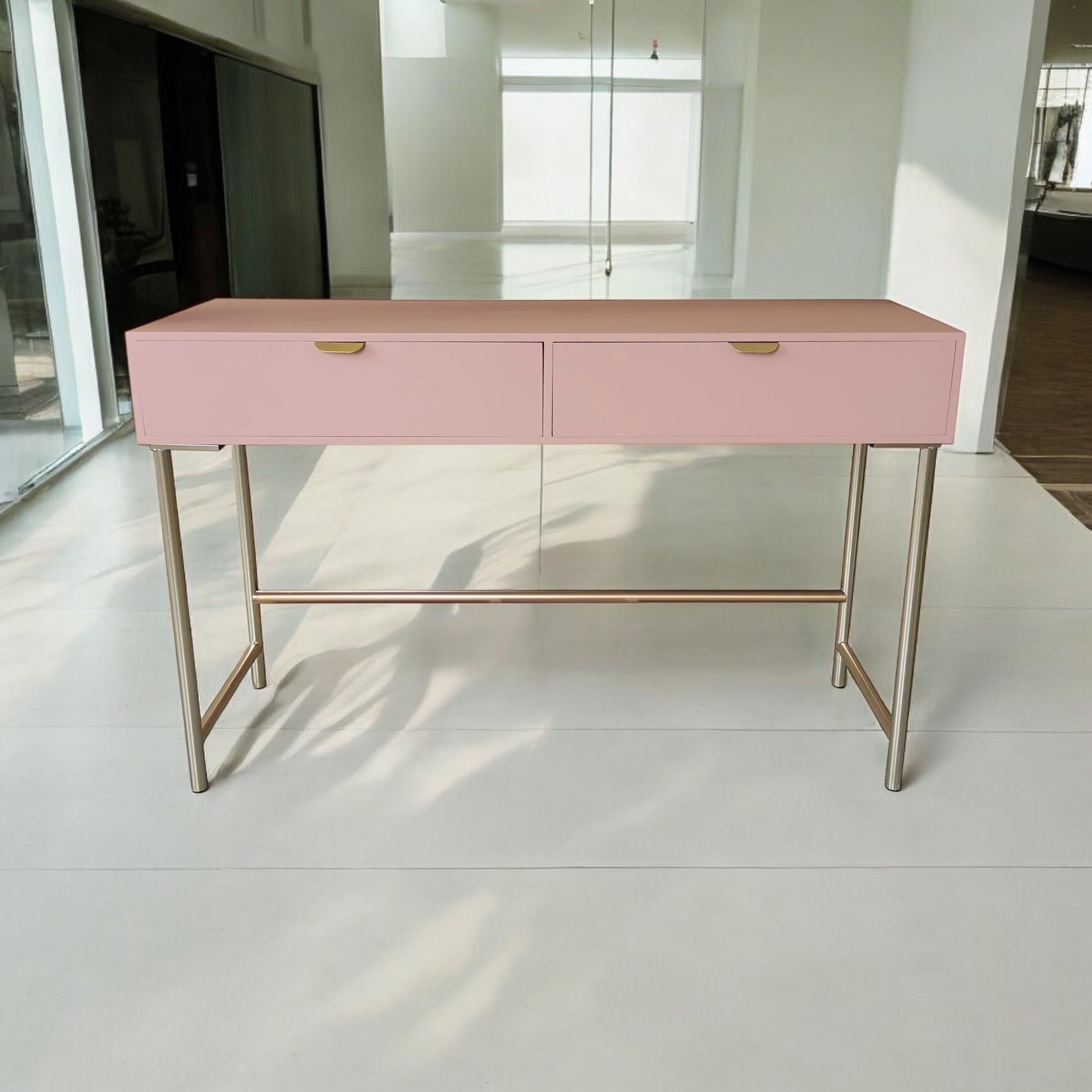 120CM PINK WOODEN 2 DRAWER SIDE TABLE MSL