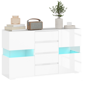HOMCOM LED Sideboard, High Gloss Storage Cabinet with 4 Drawers, White HOMCOM