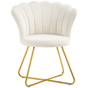 HOMCOM Accent Chair, Velvet Armchair with Lotus Backrest, Steel Legs, Cream HOMCOM