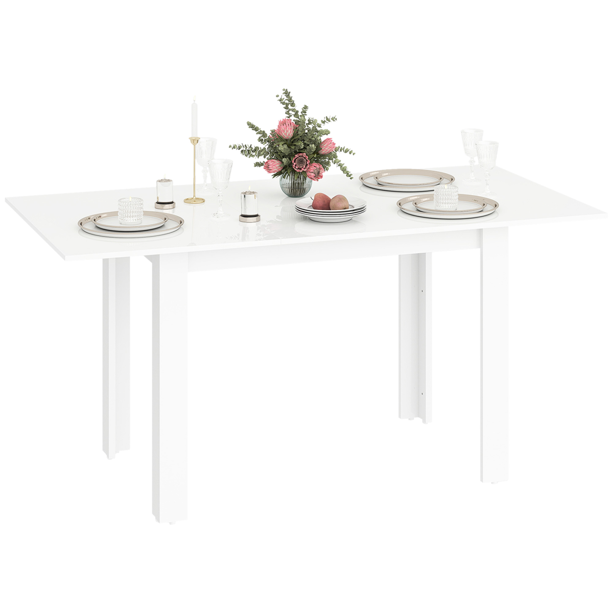 HOMCOM Extendable Dining Table, Seats 4-6 People, High Gloss White HOMCOM